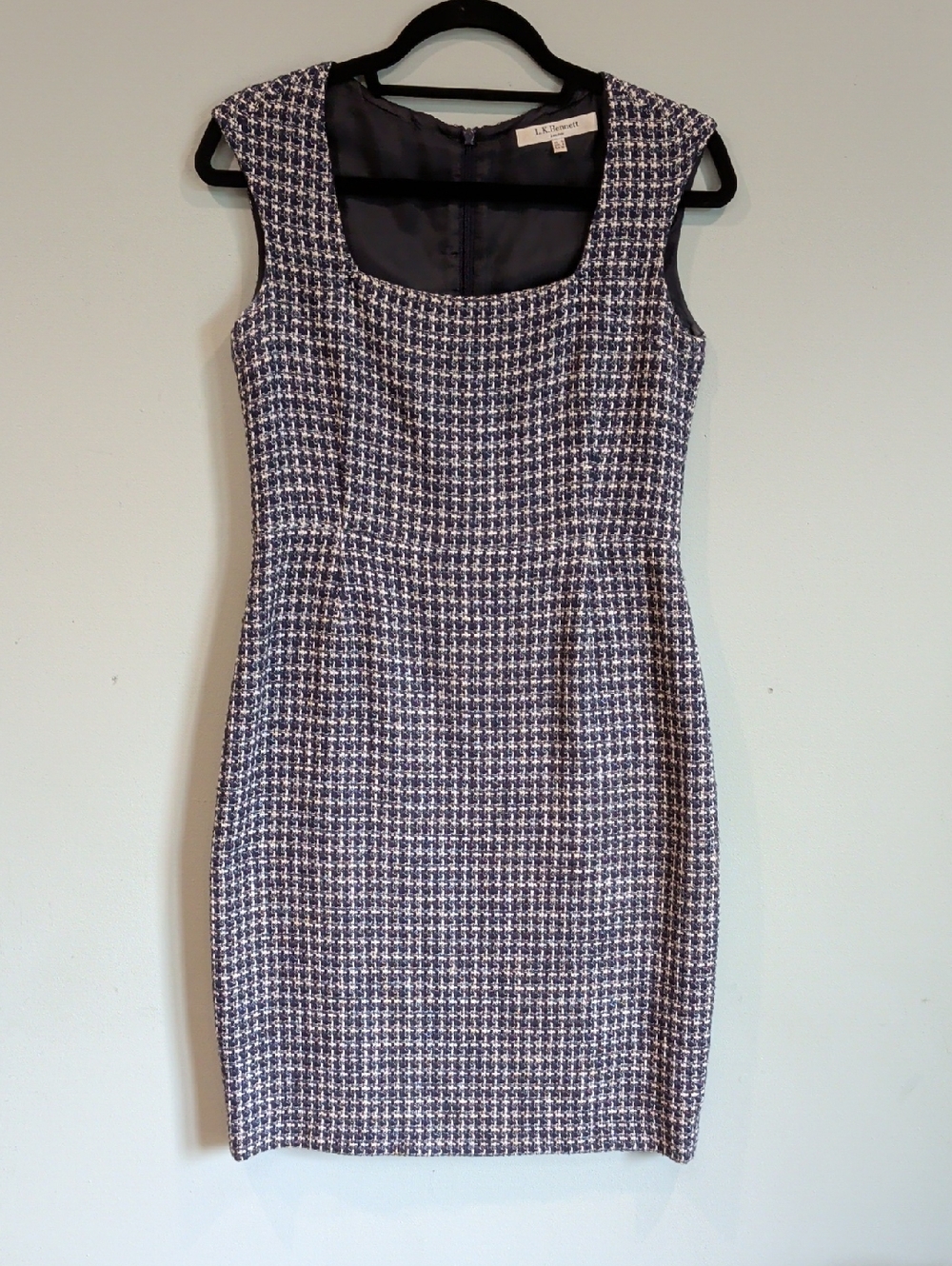 LK Bennett Navy and White Tweed Sheath Dress 8